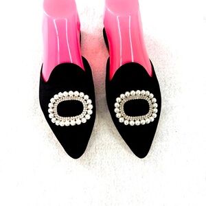 Deltan Luna Grosgrain Pearl Embellished Dress Mules